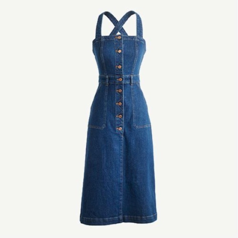J. Crew Denim Apron Button Front Midi Dress